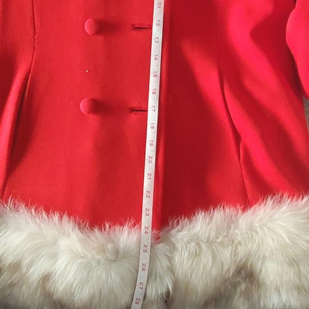Vintage 50's Kagels Red 100% Wool Swing Jacket Fur Trim Retro Winter Coat Lined - Picture 13 of 15